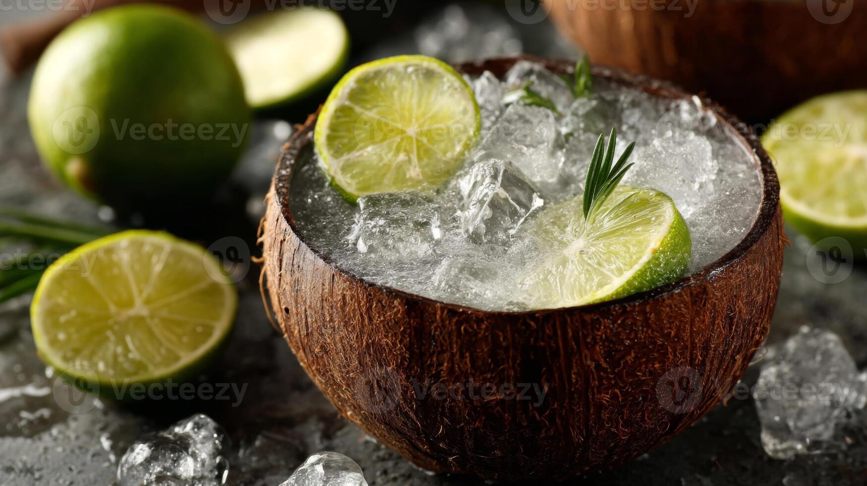 Refreshing Lime and Ice Drink in Coconut Bowl photo