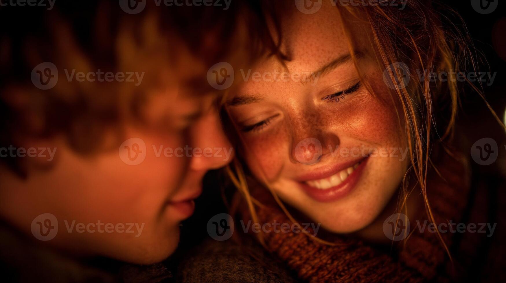 Close Up Portrait of a Young Couple Sharing an Intimate Moment photo