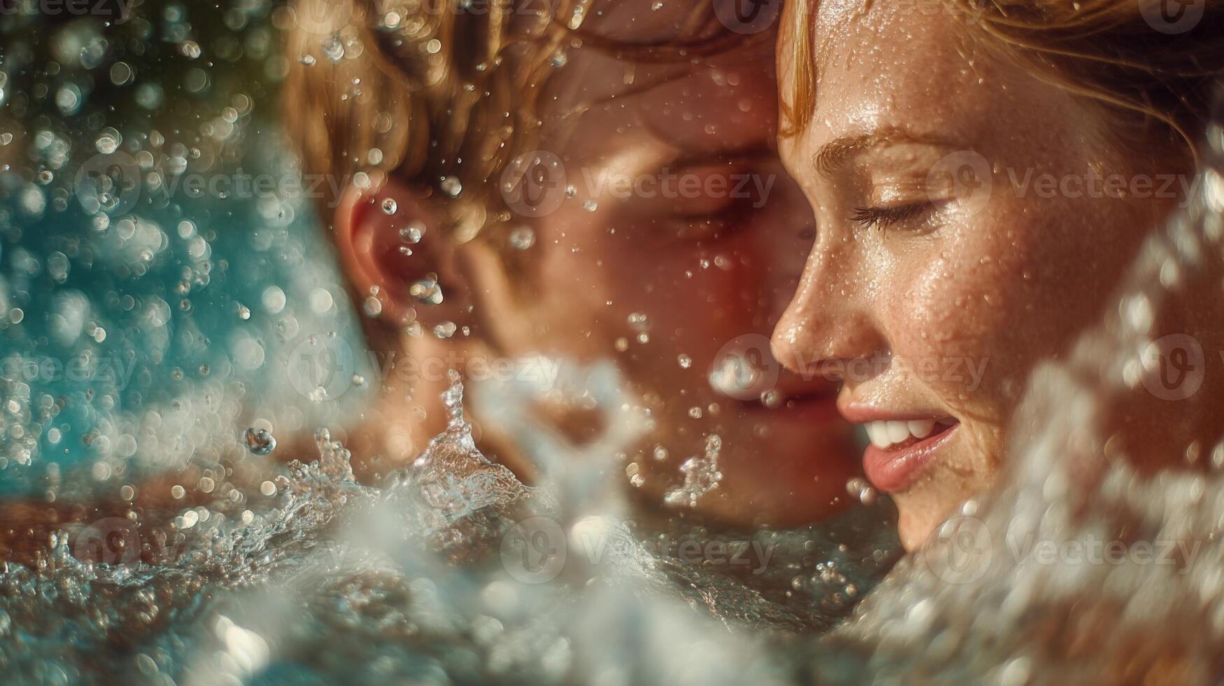 Young Couple Splashing in a Pool on a Sunny Day photo