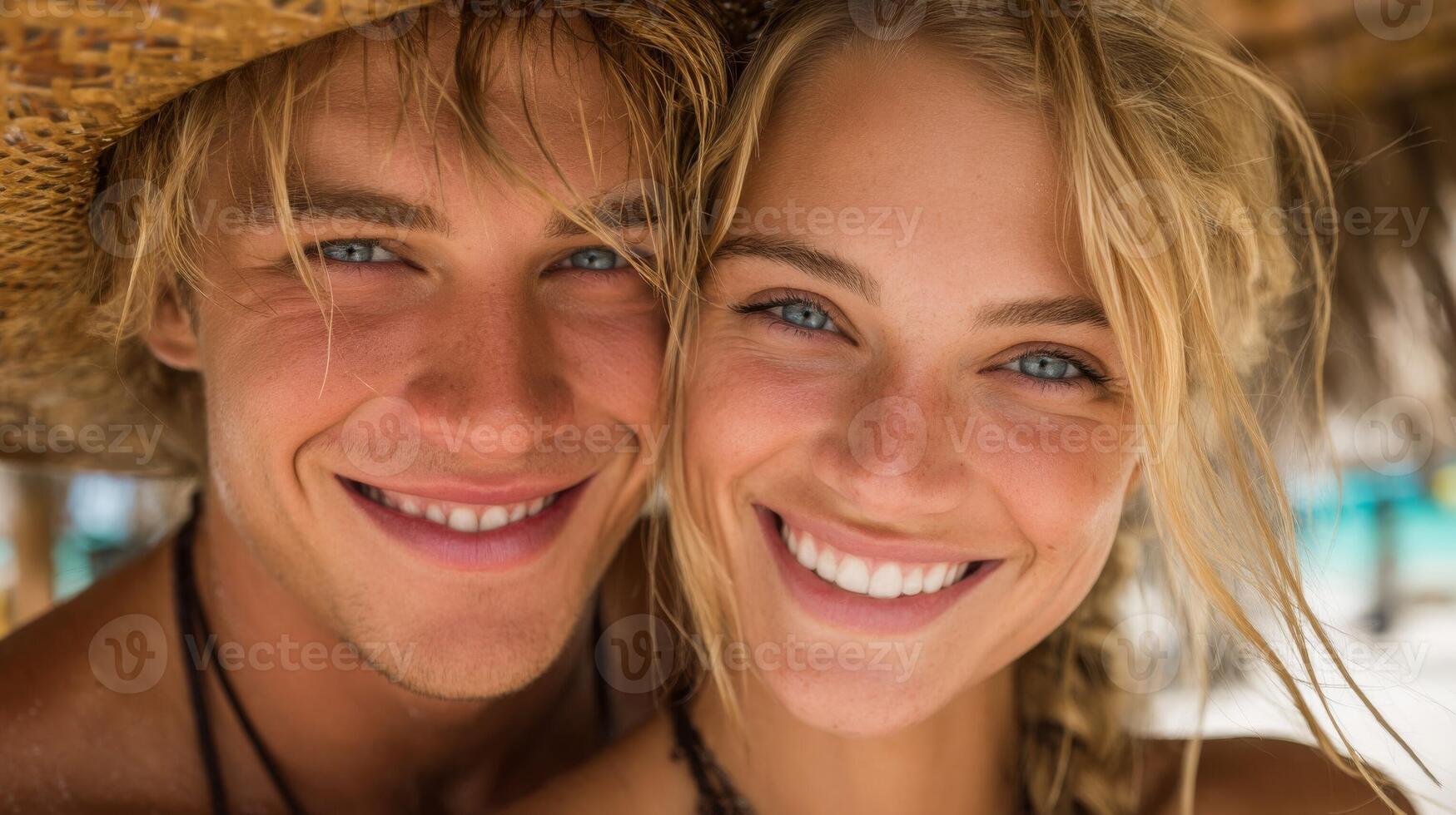 Happy Young Couple Portrait on a Beach photo