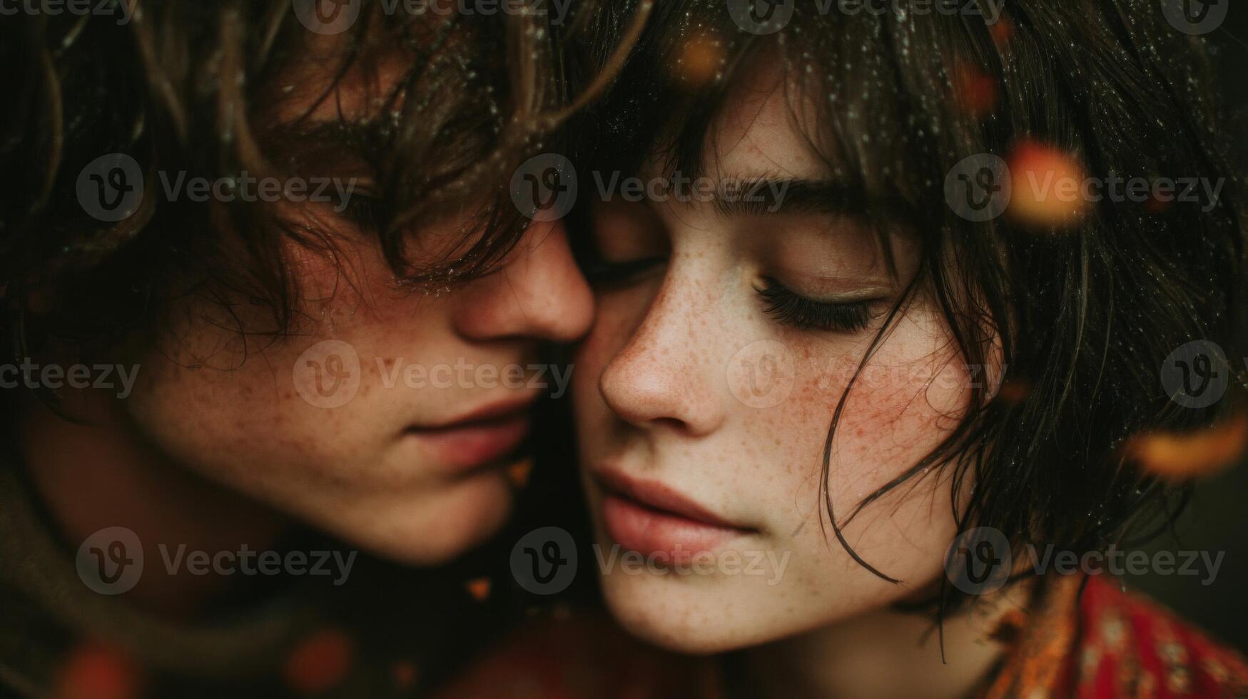 Close Up Romantic Portrait of Young Couple photo