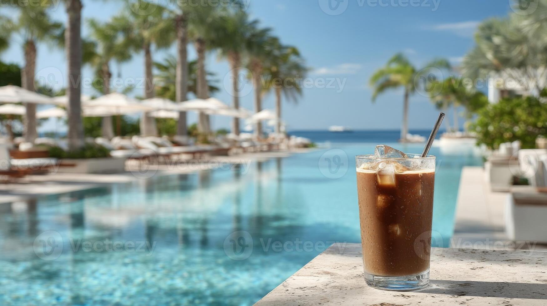 Iced Coffee by the Pool at a Tropical Resort photo