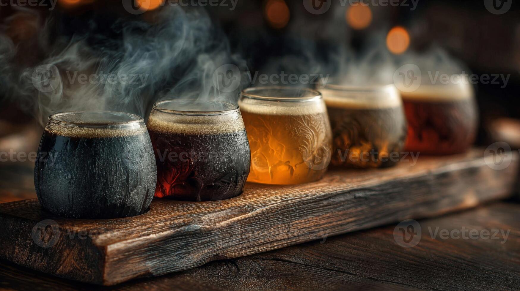 Dark Beer Flight on Wooden Board photo