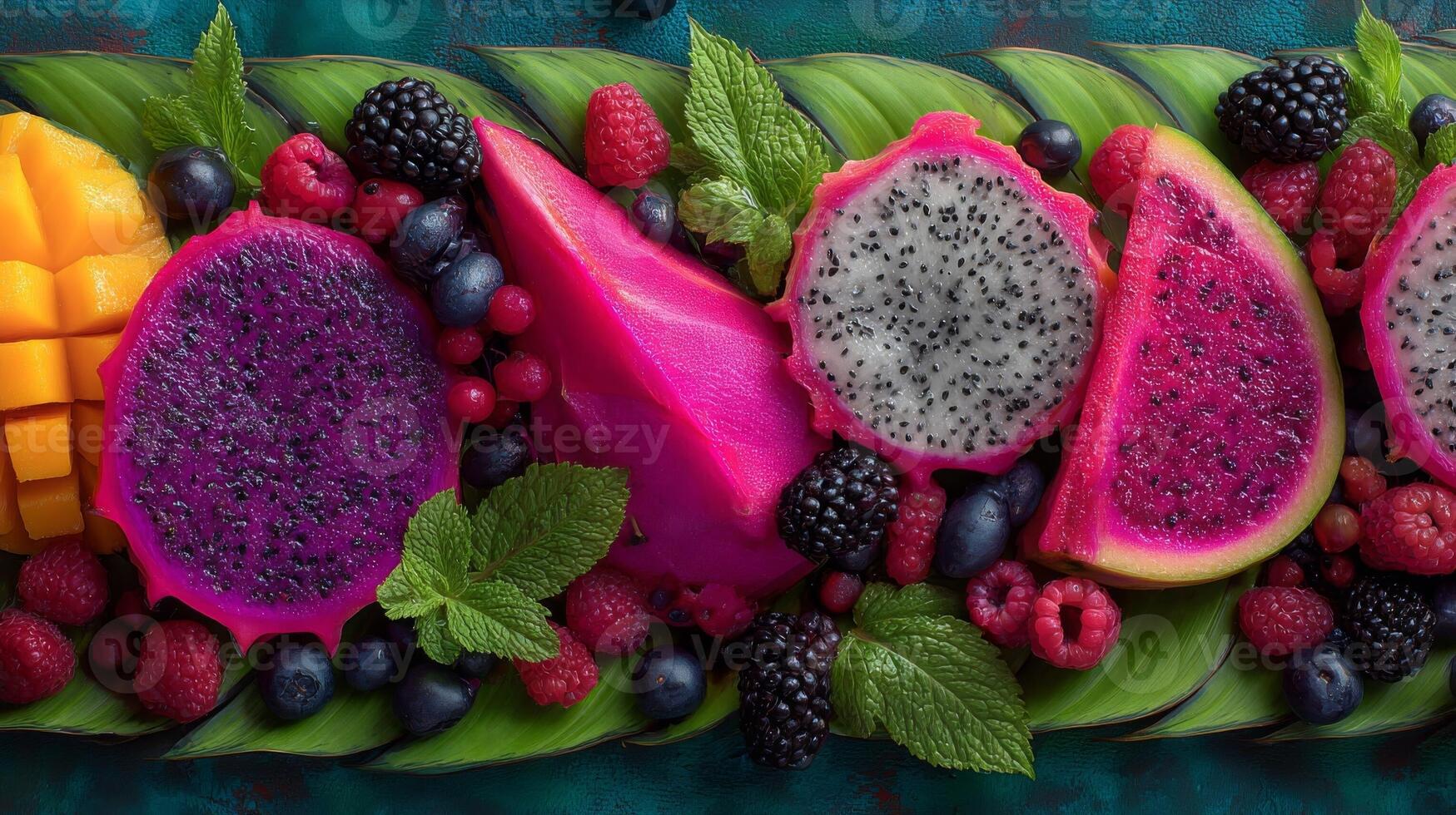 Vibrant Tropical Fruit Platter with Mango and Berries photo