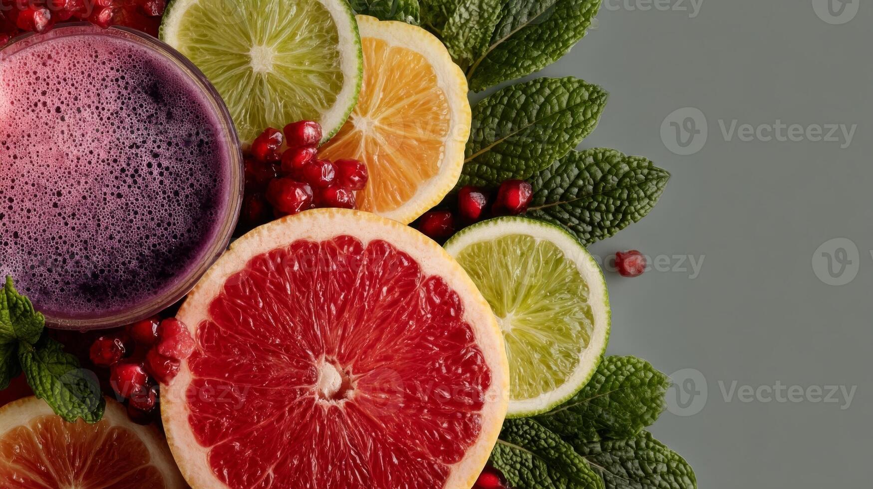 Vibrant Citrus Fruits and Pomegranate with Mint photo