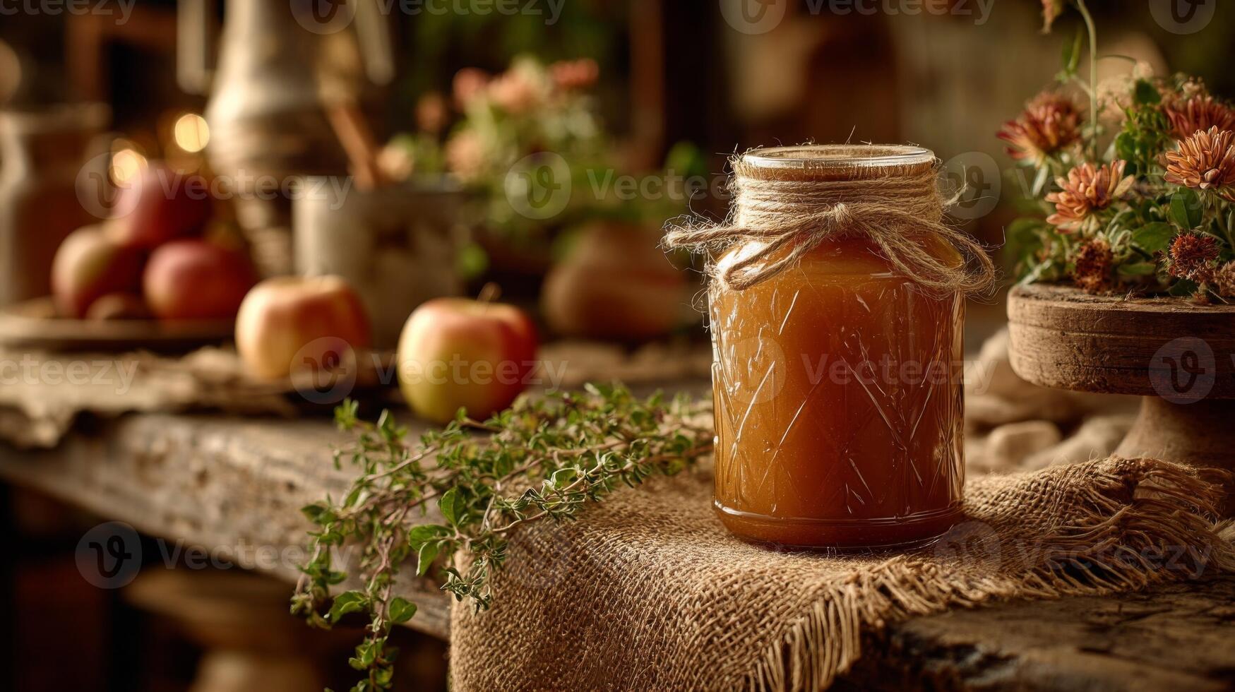 Homemade Apple Sauce in Rustic Setting photo