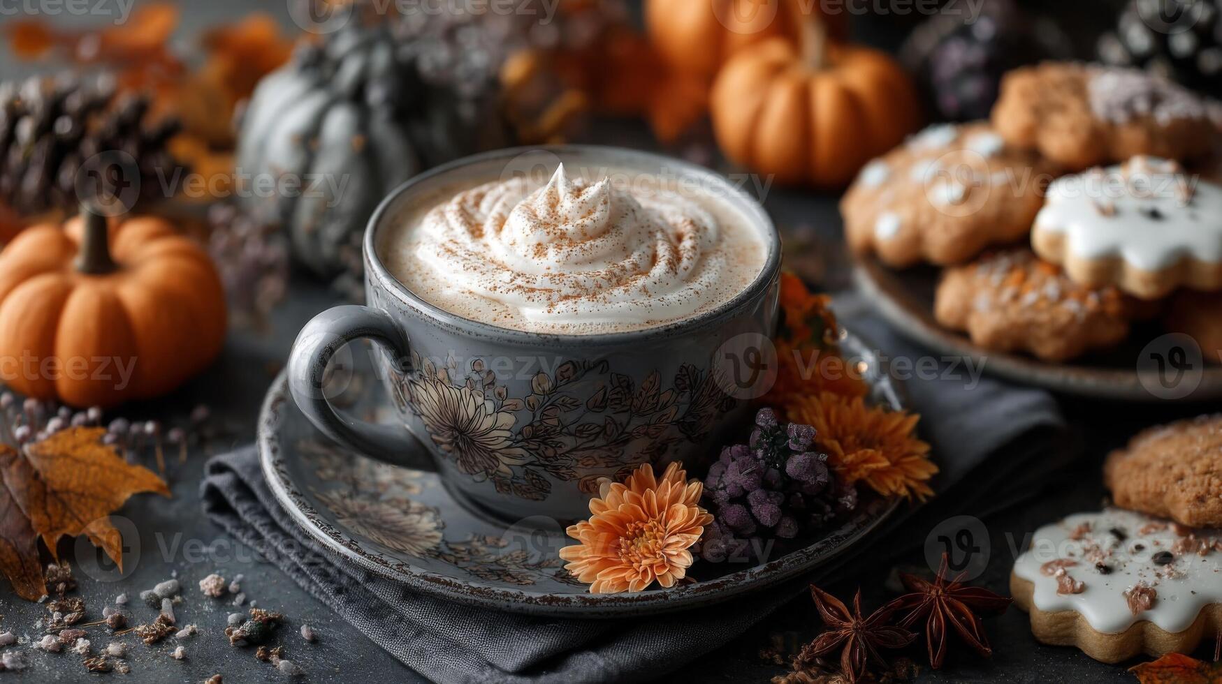 Pumpkin Spice Latte with Autumn Treats photo