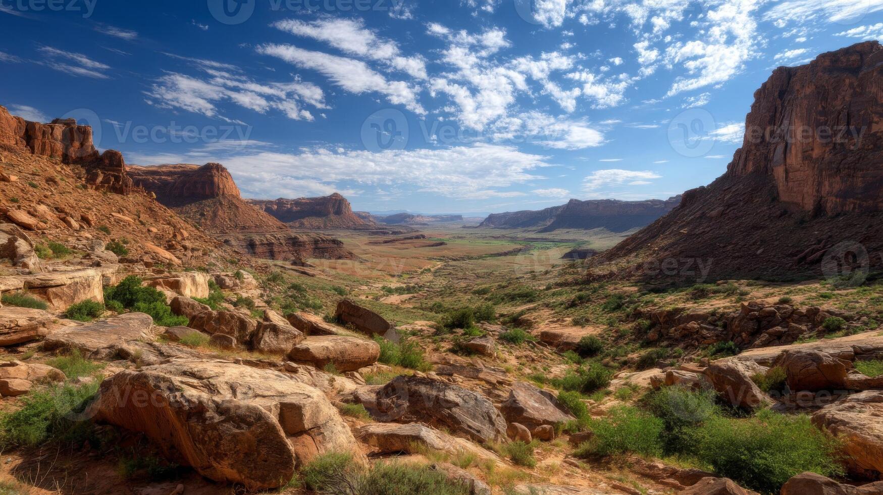 Arid Canyon Landscape Under a Blue Sky photo
