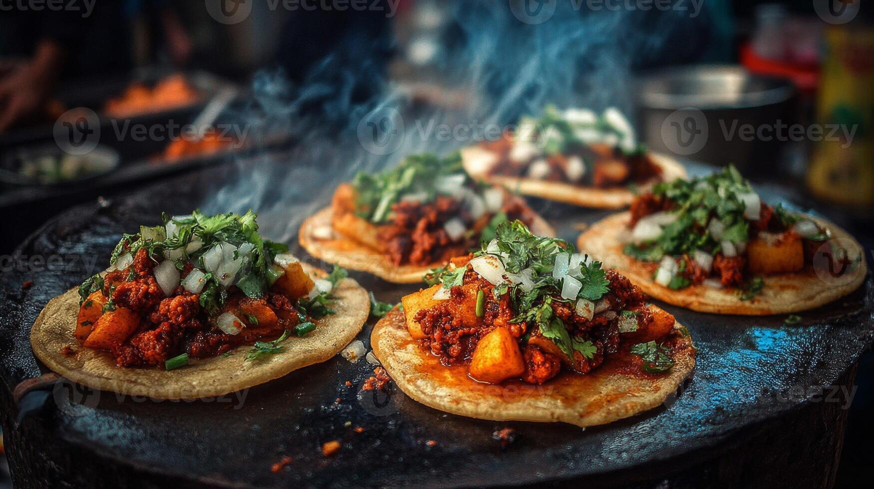 Steaming Hot Tacos with Savory Meat and Herbs photo