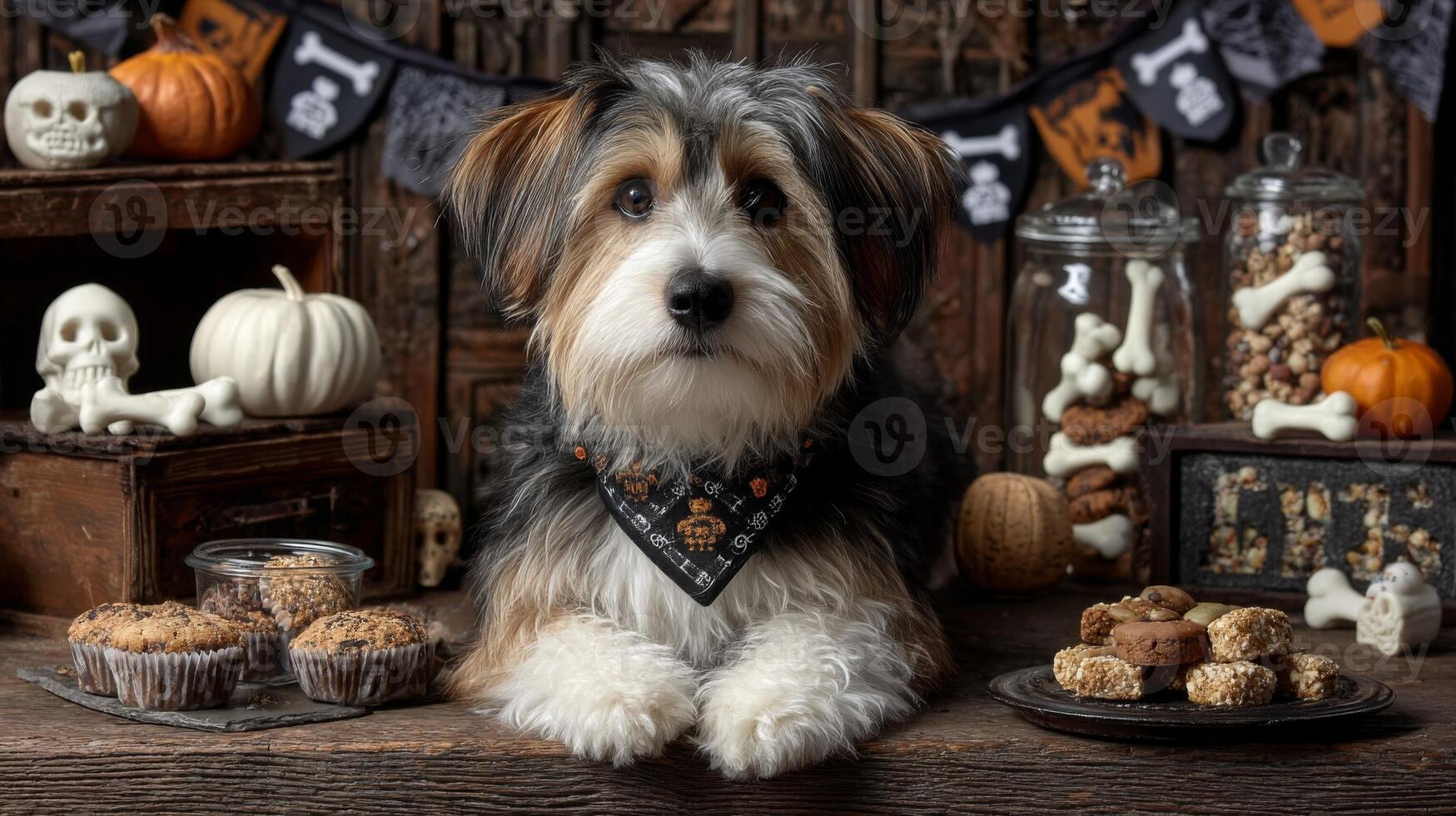 Adorable Puppy in Halloween Costume with Treats photo