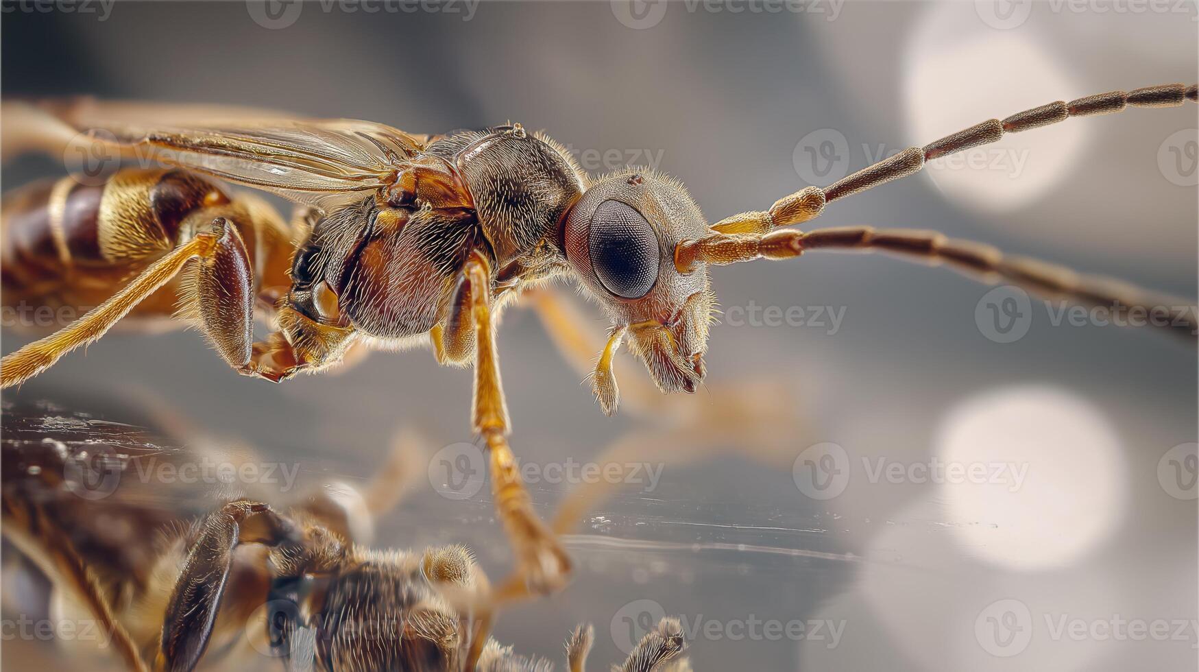 This small insect showcases its delicate features and antennae in a laboratory environment. photo