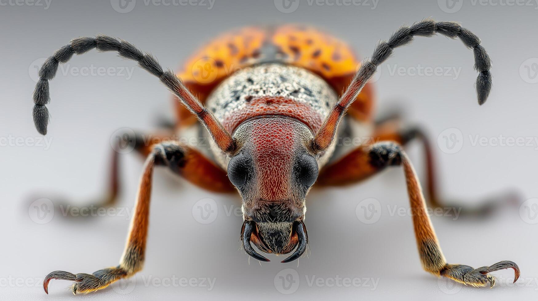 A vibrant beetle flaunts intricate patterns and large antennae, highlighting its beauty. photo