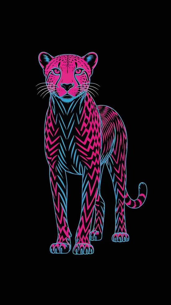 tiger colorful line art design black background vector