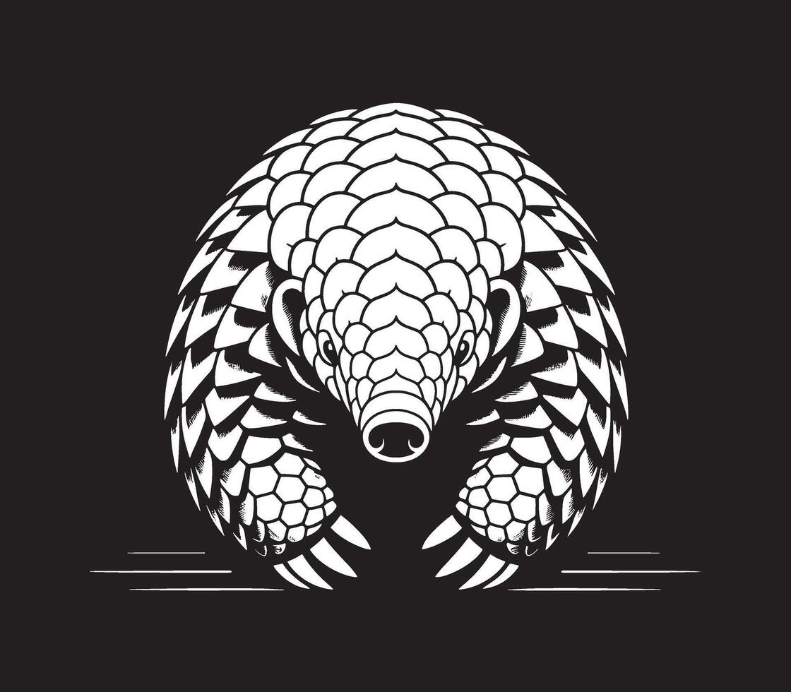 pangolin silhouette line art black background design premium quality vector