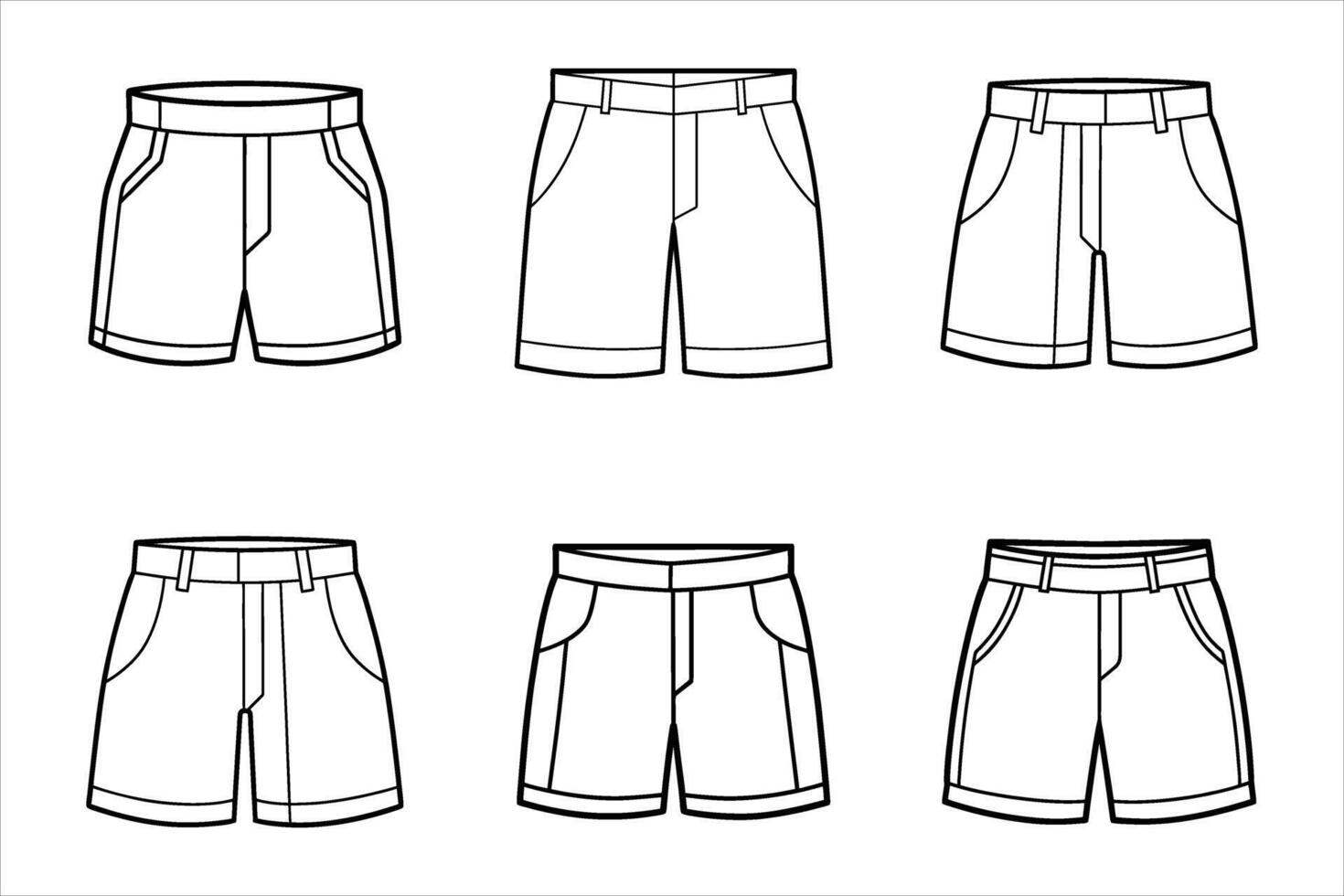 Six Variations of Mens Shorts Flat Sketch Line Art vector