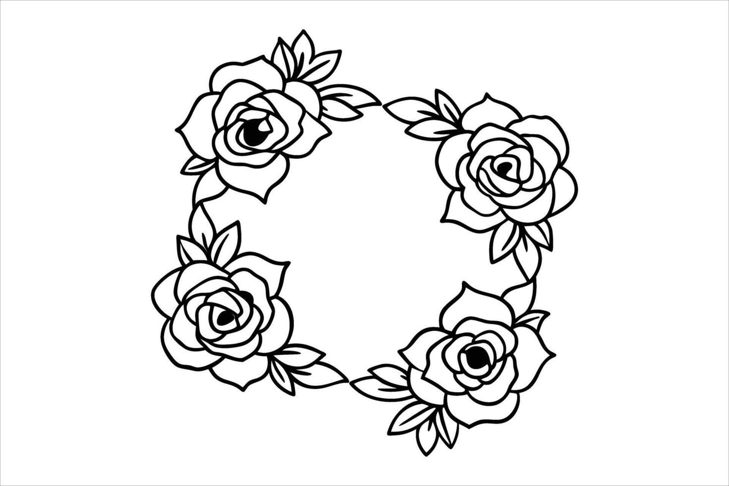 Black and White Rose Wreath Floral Design Element roses vector