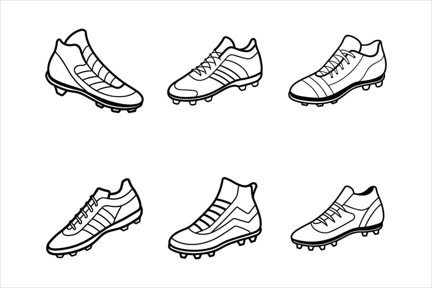 Six Black and White Soccer Cleats Line Drawings football boots vector