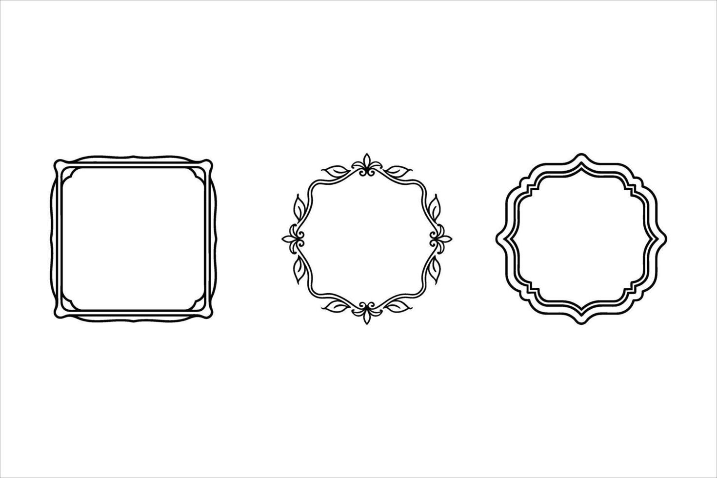Three Black Decorative Frames White Background Simple Line Art Borders vector
