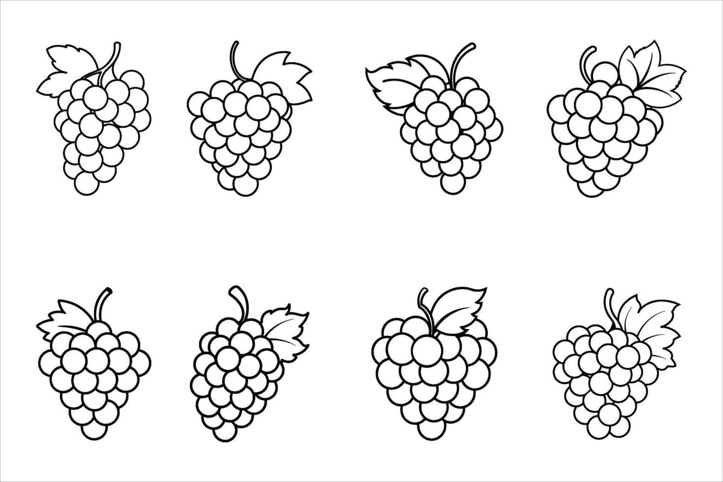 Eight Black and White Grape Clusters with Leaves grapes vector