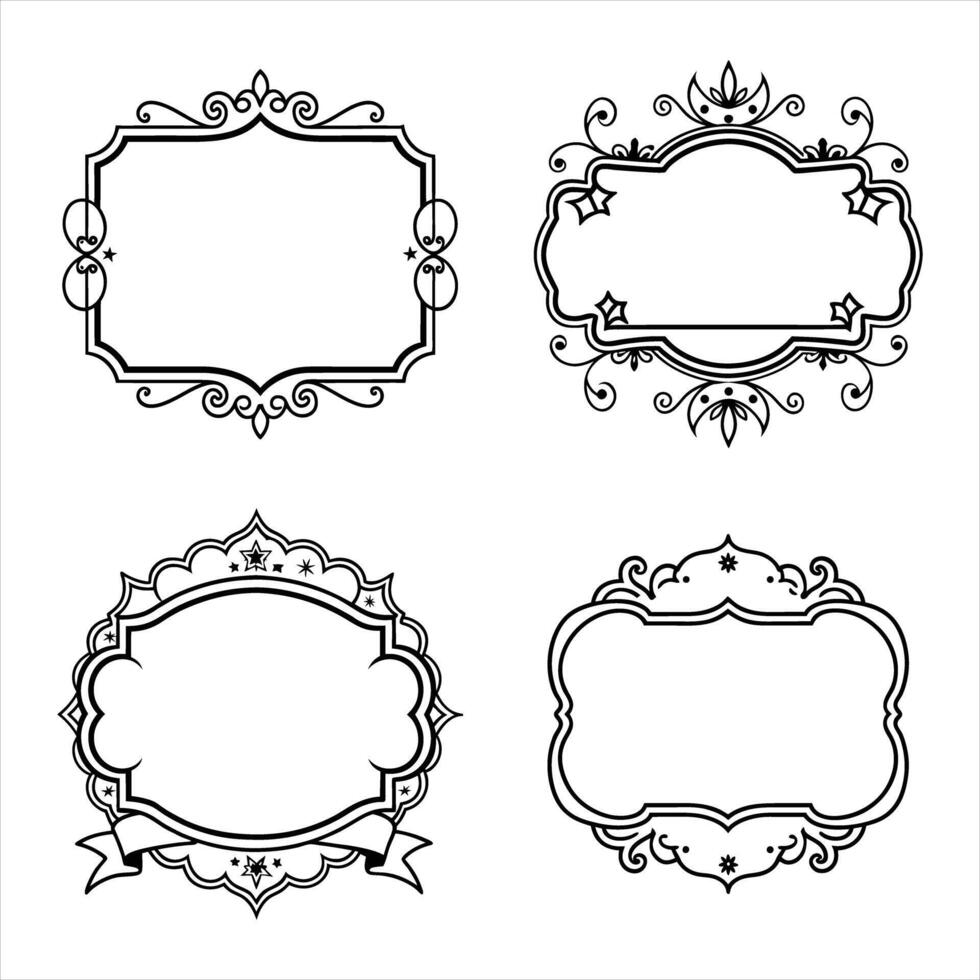 Four Ornate Black Decorative Frames White Background vector