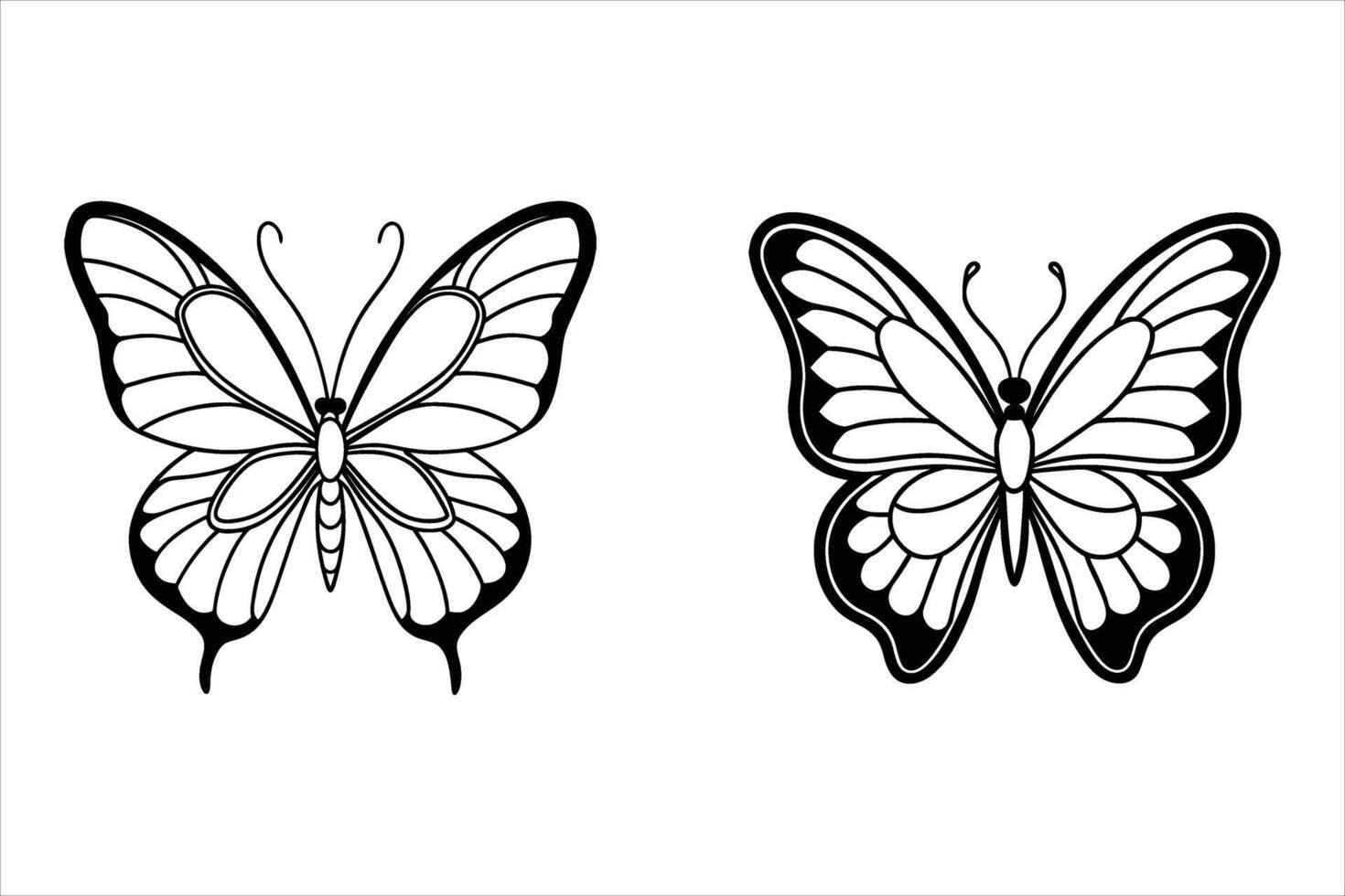 Two Black Line Art Butterflies White Background butterfly vector