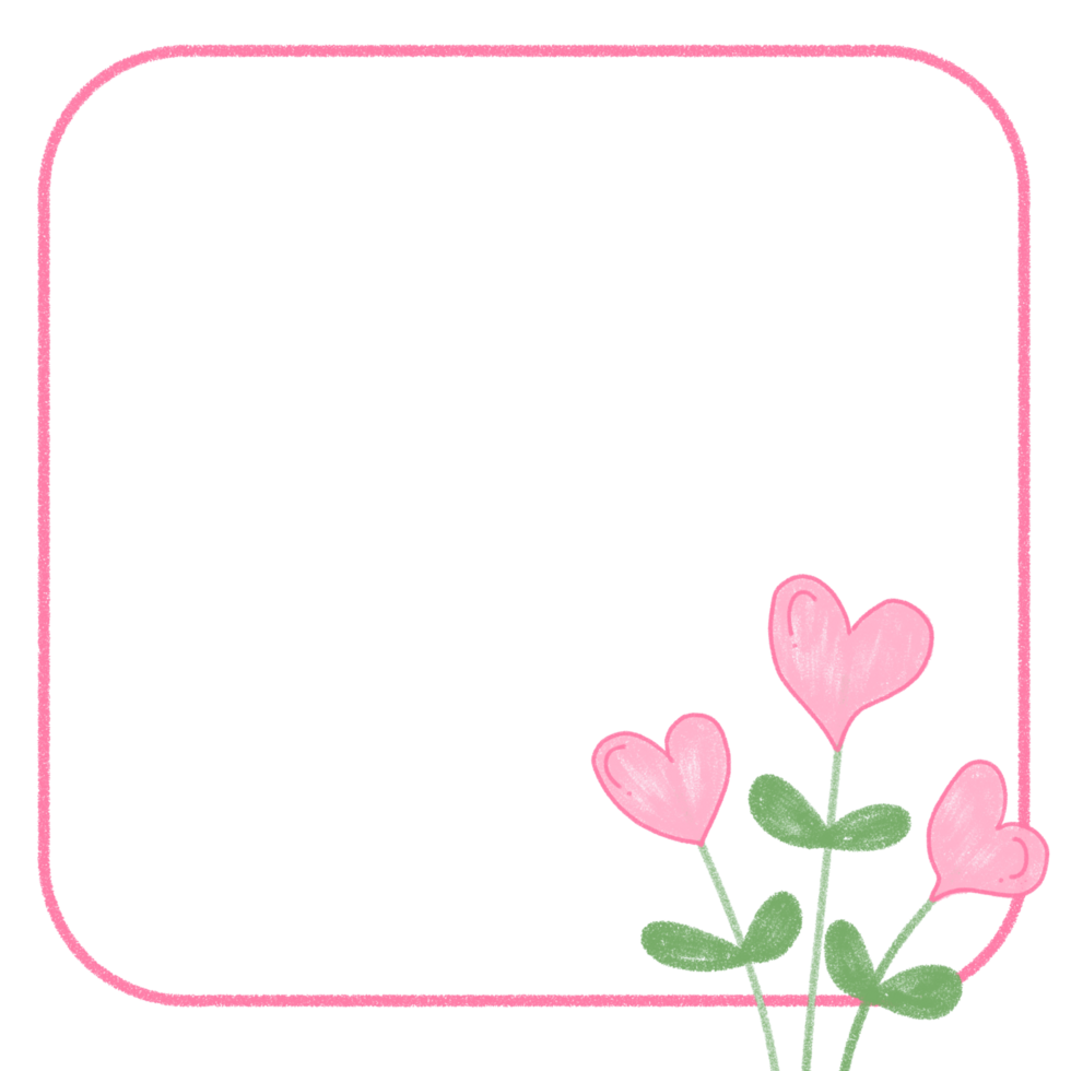 Minimal Square Frame with Pink Heart Flowers png