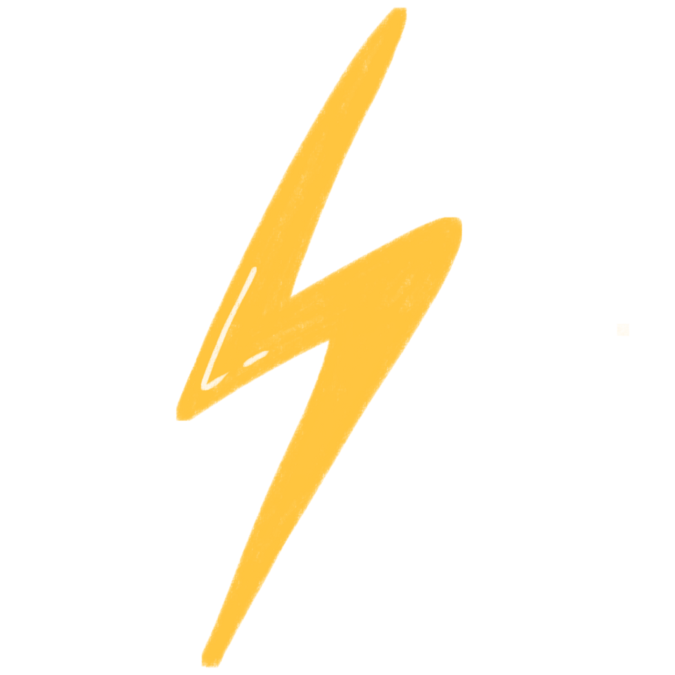 Yellow Lightning Bolt Illustration in Simple Hand Drawn png