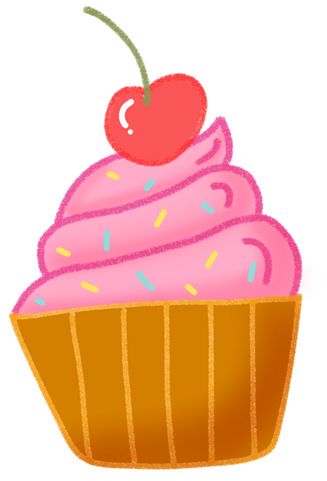 A cupcake with pink icing and a cherry on top png