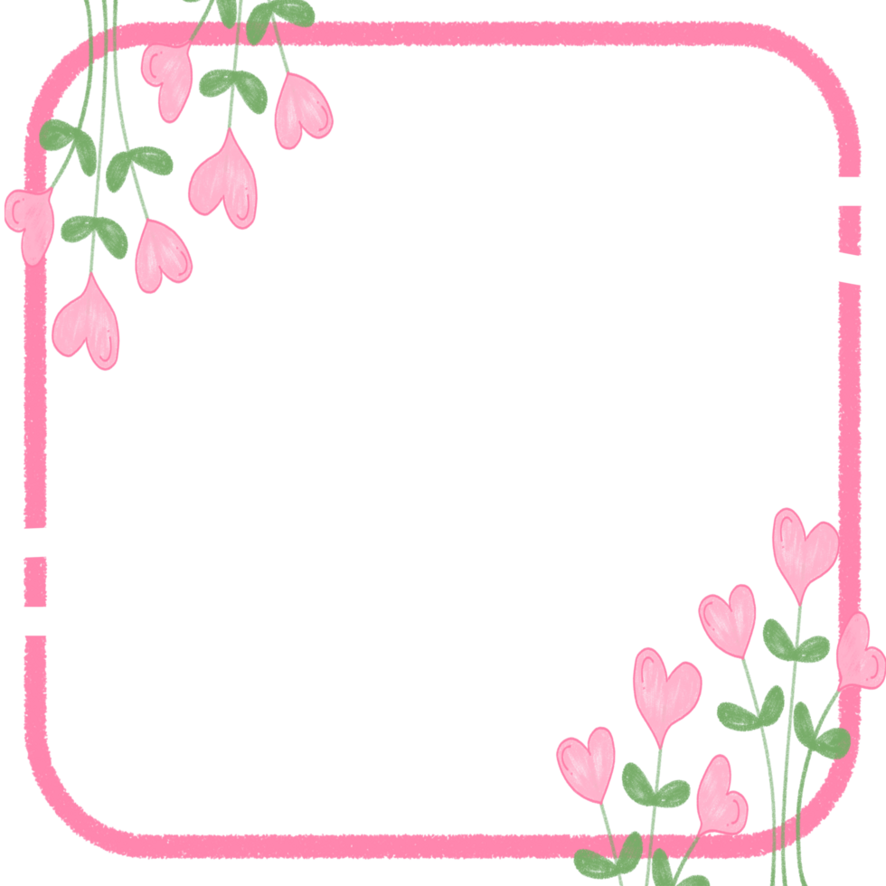 A pink frame with flowers and leaves png