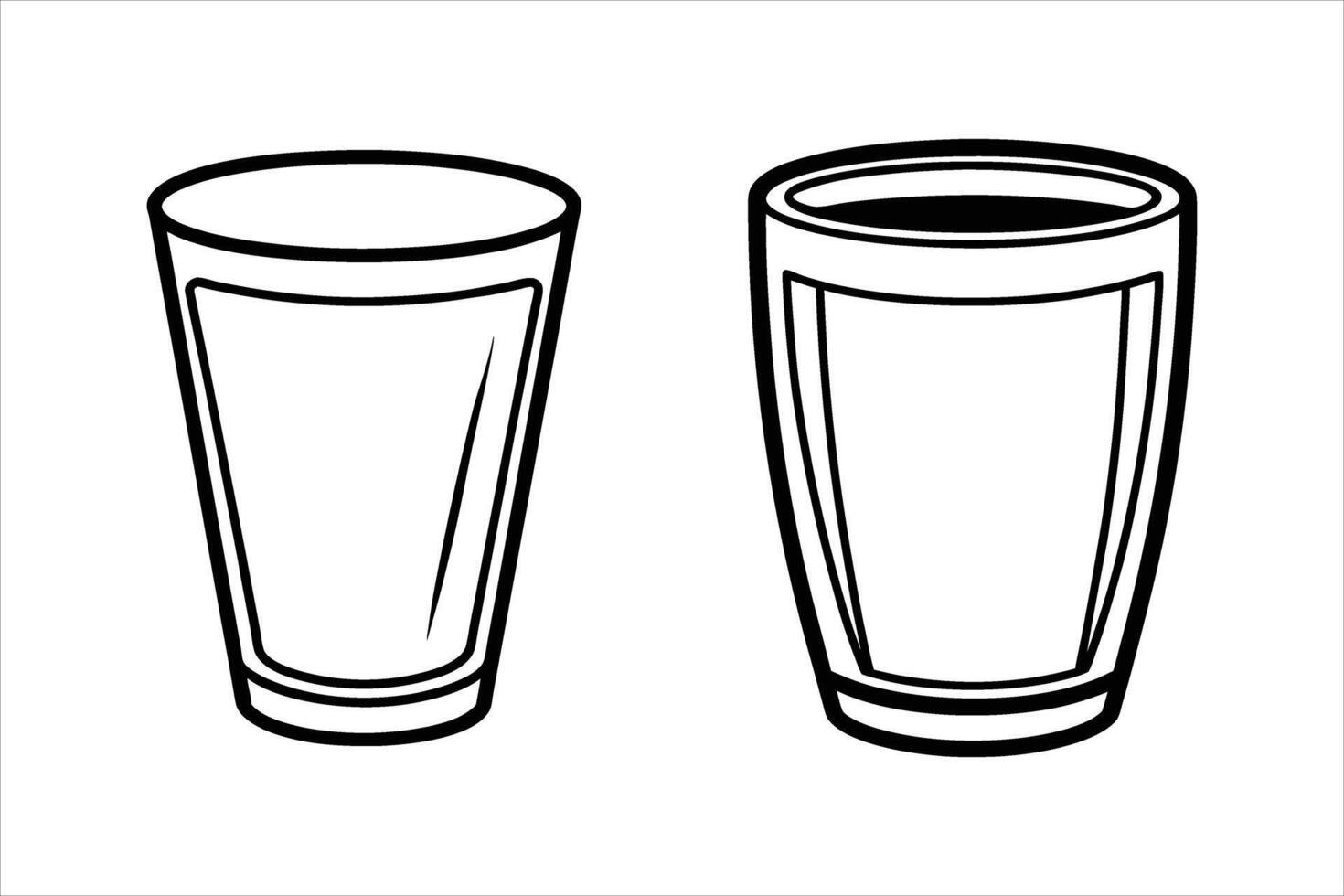 Two Line Art Glasses Empty and Full Black White water vector