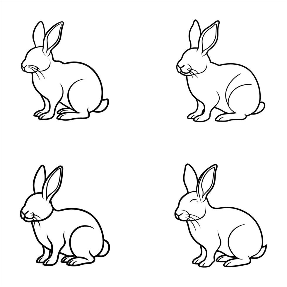 Four Line Art Drawings of Rabbits Sitting bunny bunnies vector