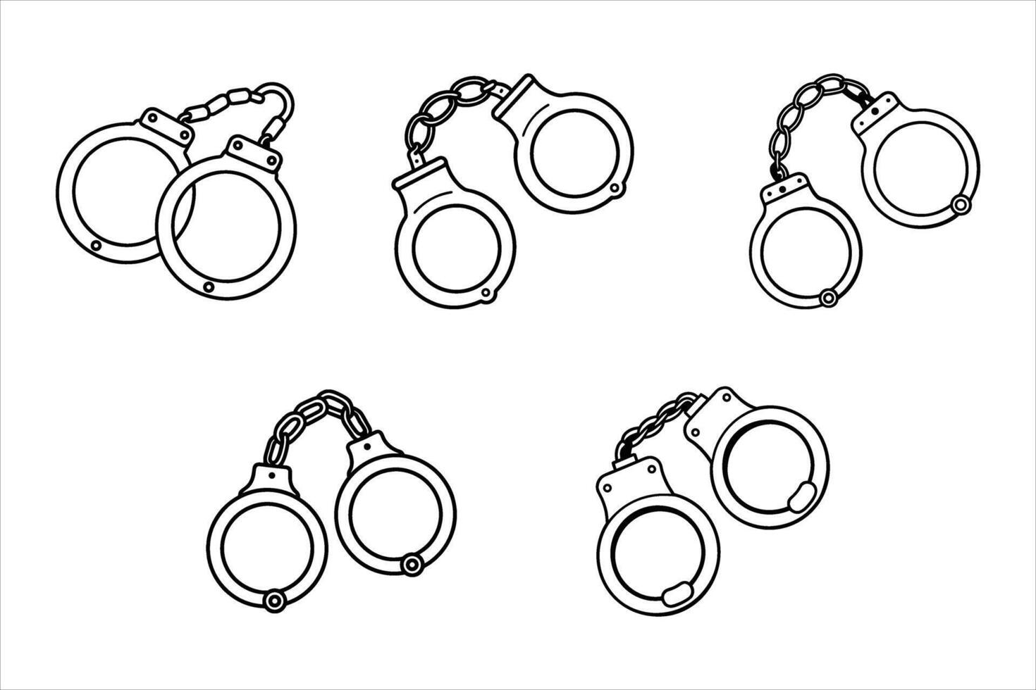 Five Handcuff Illustrations Black and White Line Art vector