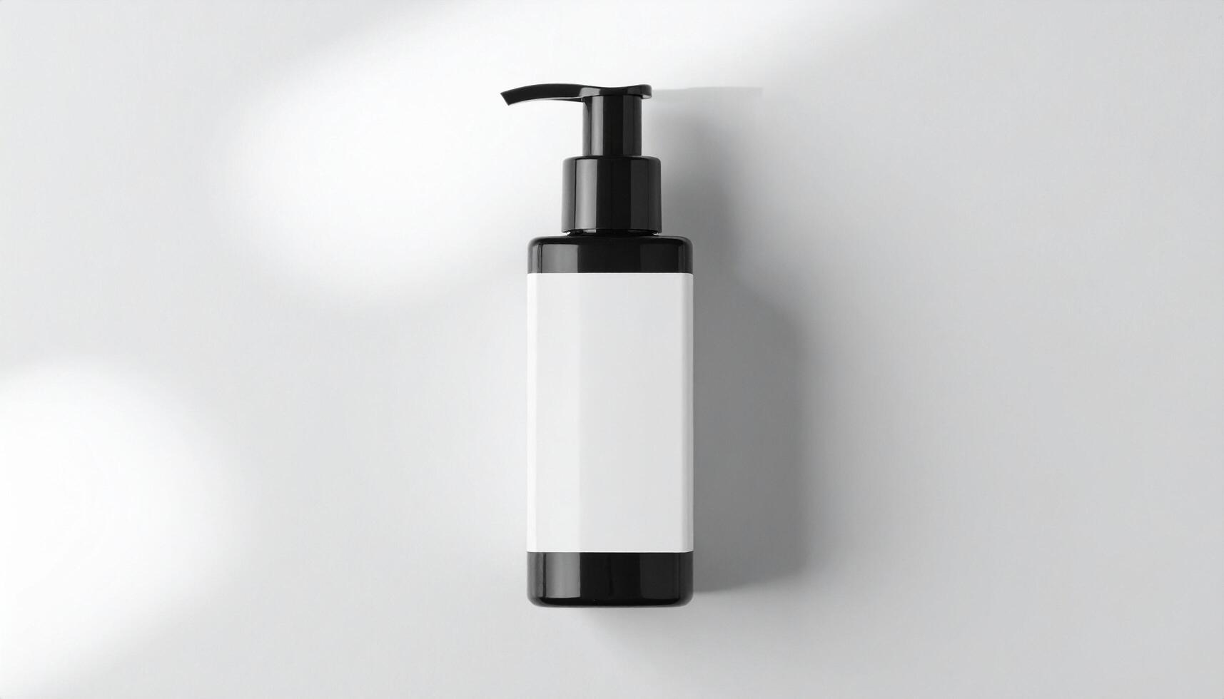 Black Rectangular Lotion Bottle On White Backdrop photo