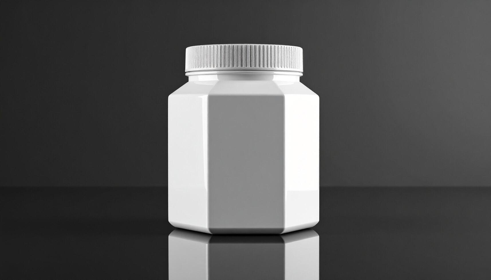 White Hexagonal Jar With Ribbed Cap On Dark Background photo