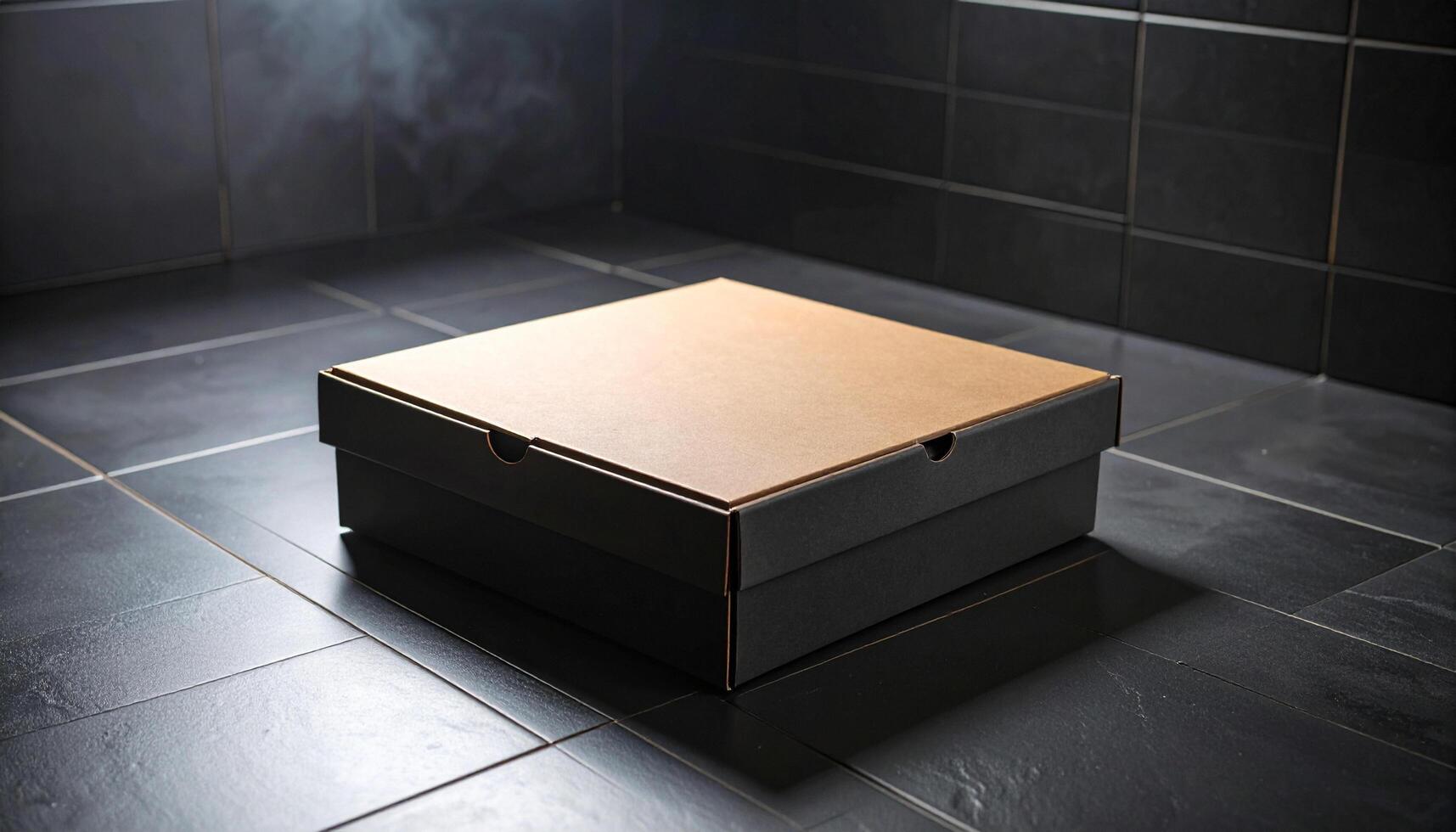 Pizza Delivery Box On Ceramic Tile With Steam Effect photo