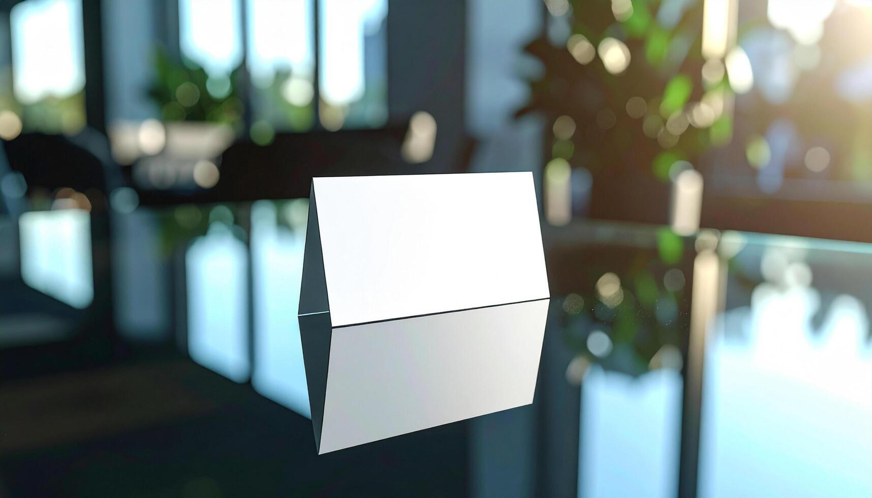 Thick Business Card On Glass Table With Realistic Shadow photo