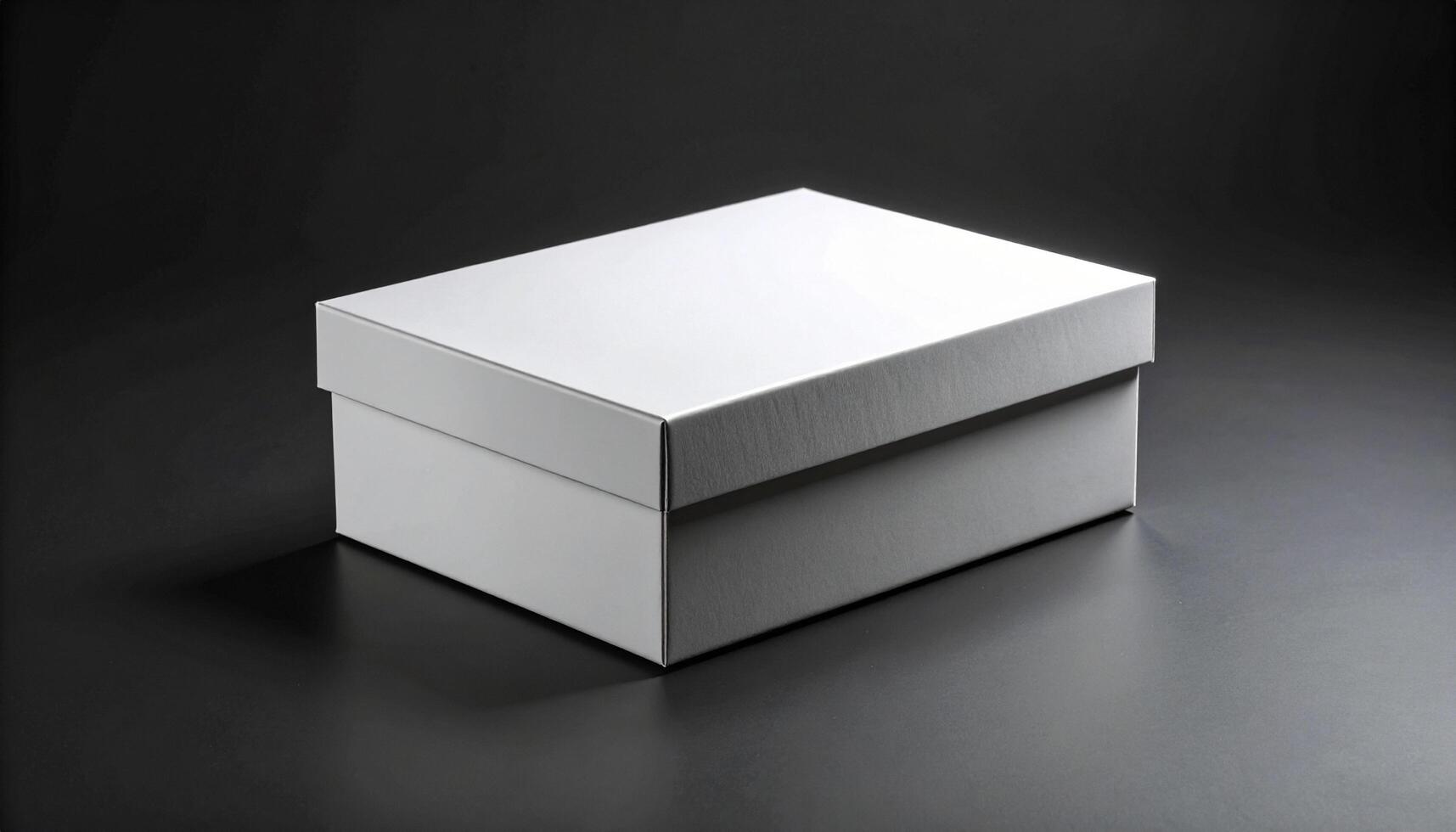 Minimalist Shoe Box On Matte Black Background With Fiber Texture photo