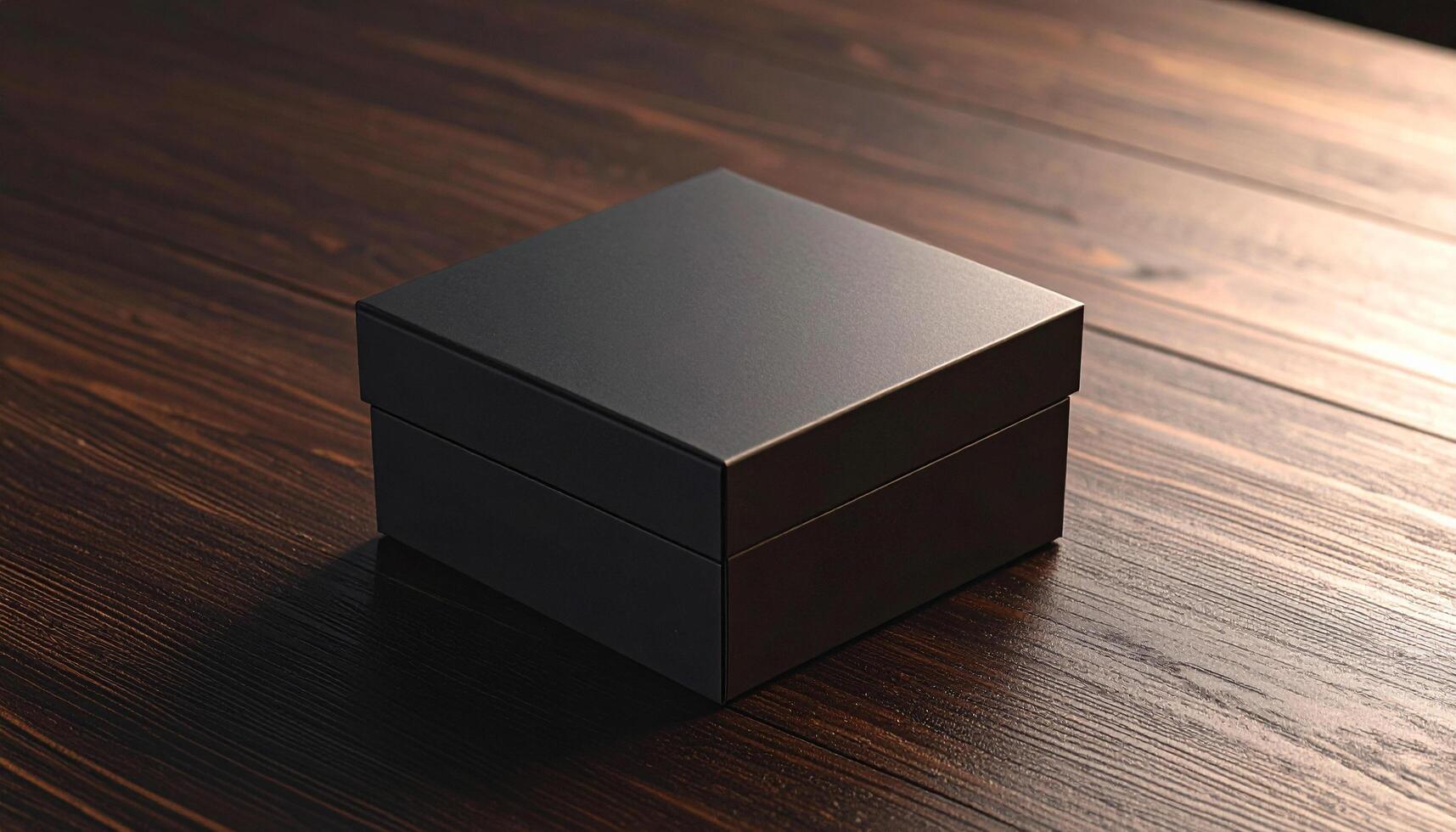Matte Tea Box On Dark Wooden Surface For Packaging photo