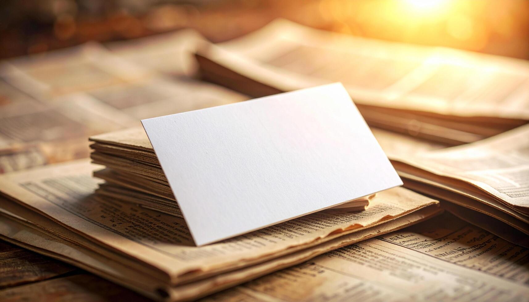 White Business Card On Vintage Newspaper Background Contrast photo