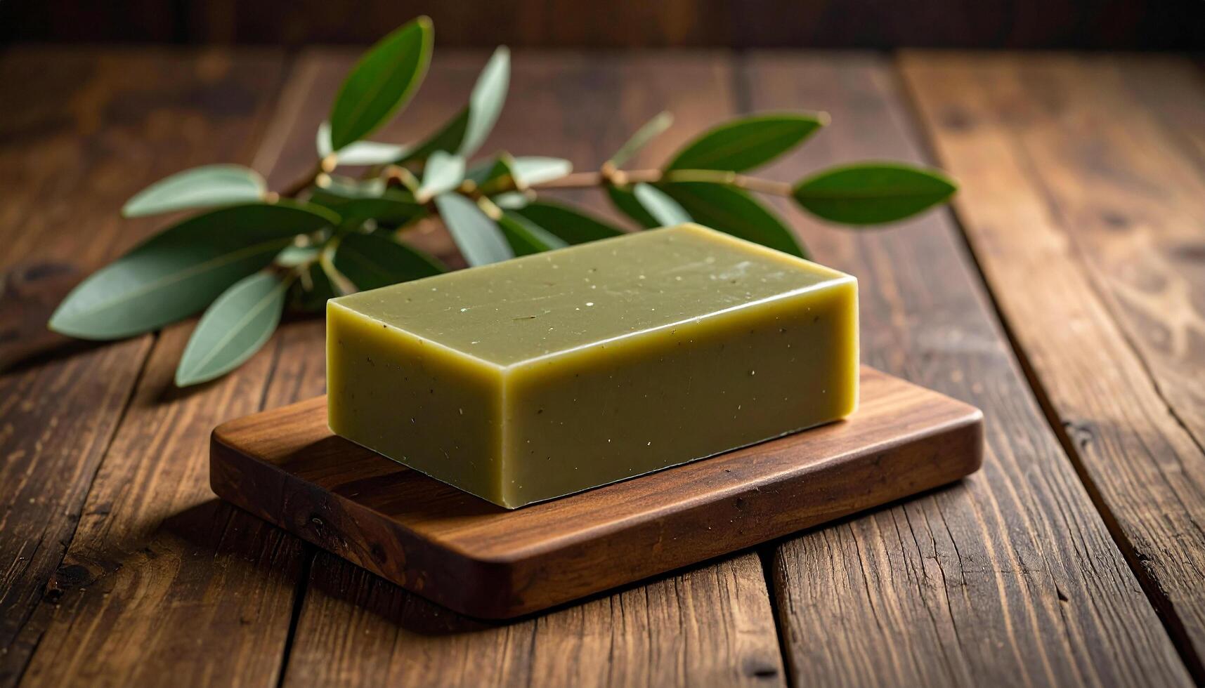 Olive Oil Based Soap On Wooden Table Coarse Surface Detail photo