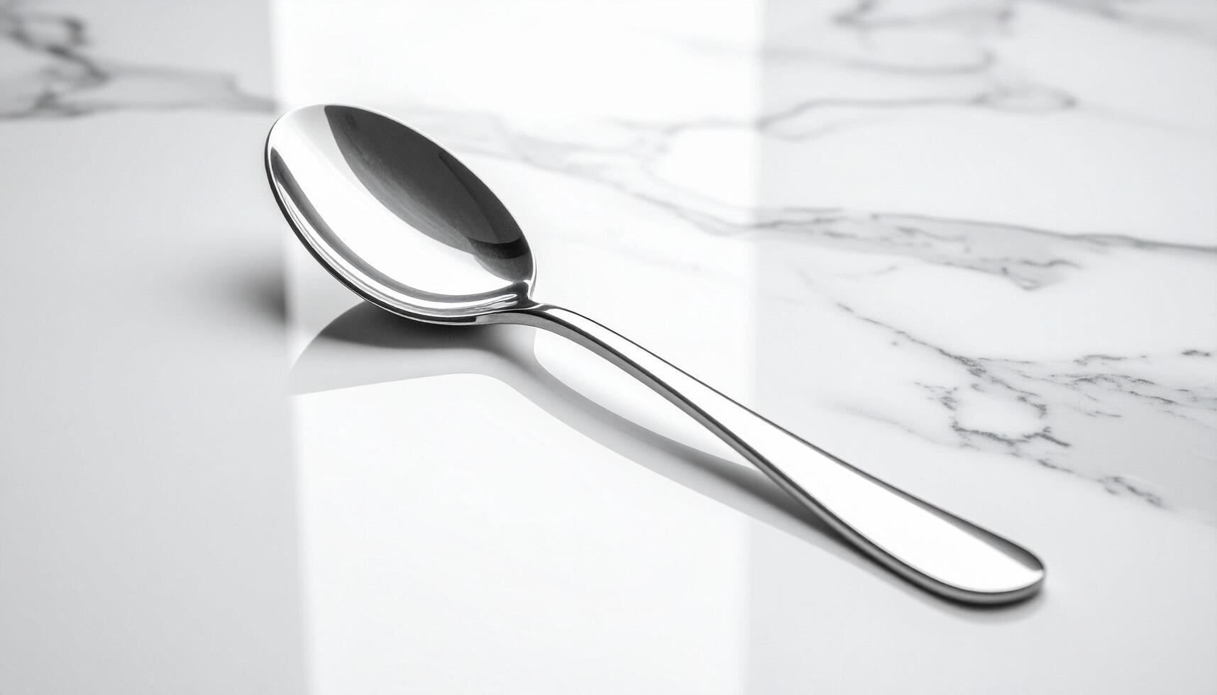 Plain Stainless Spoon On White Marble Surface photo