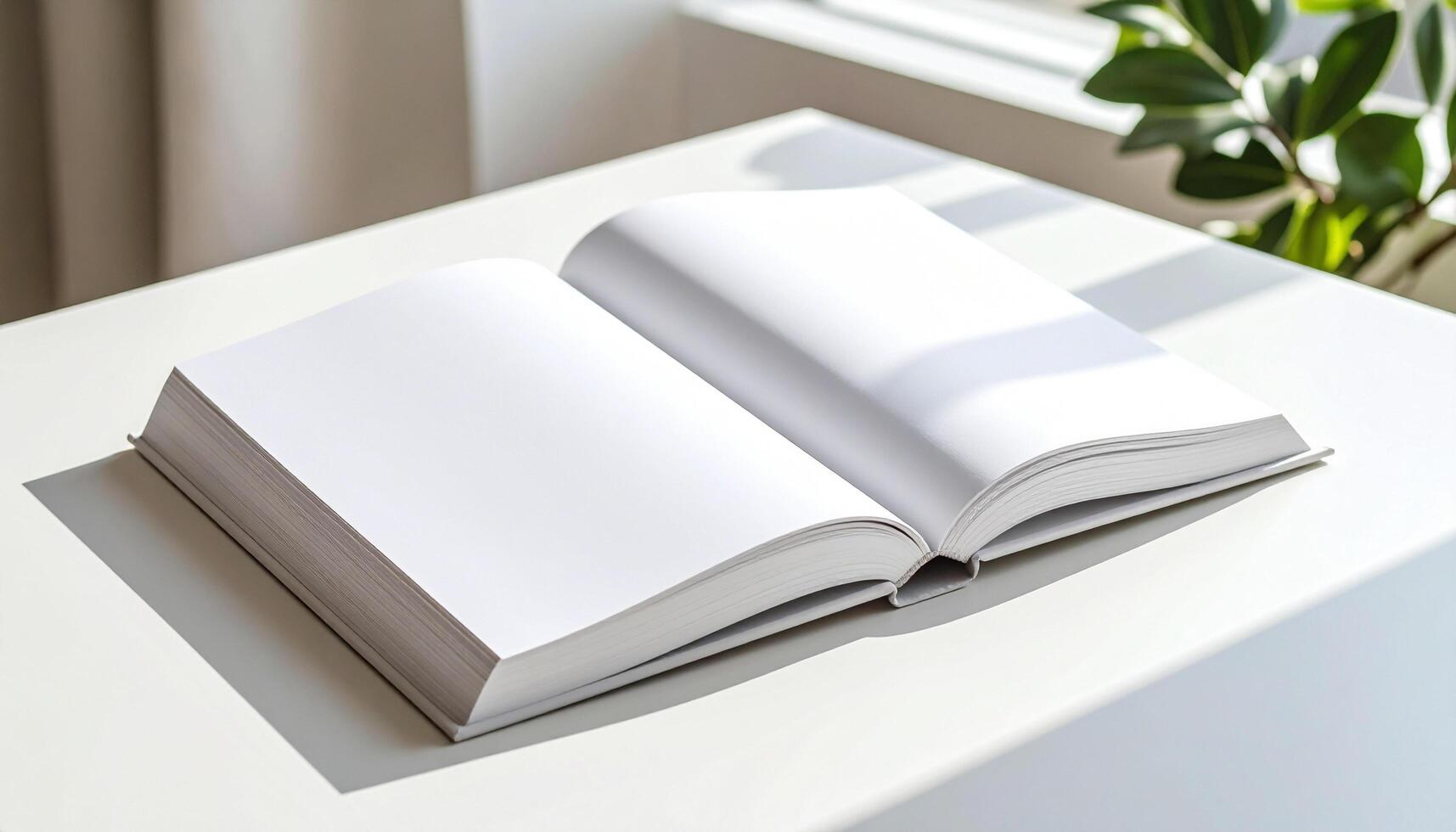 Thick Curved Book On Studio Table With Sunlight Effect photo