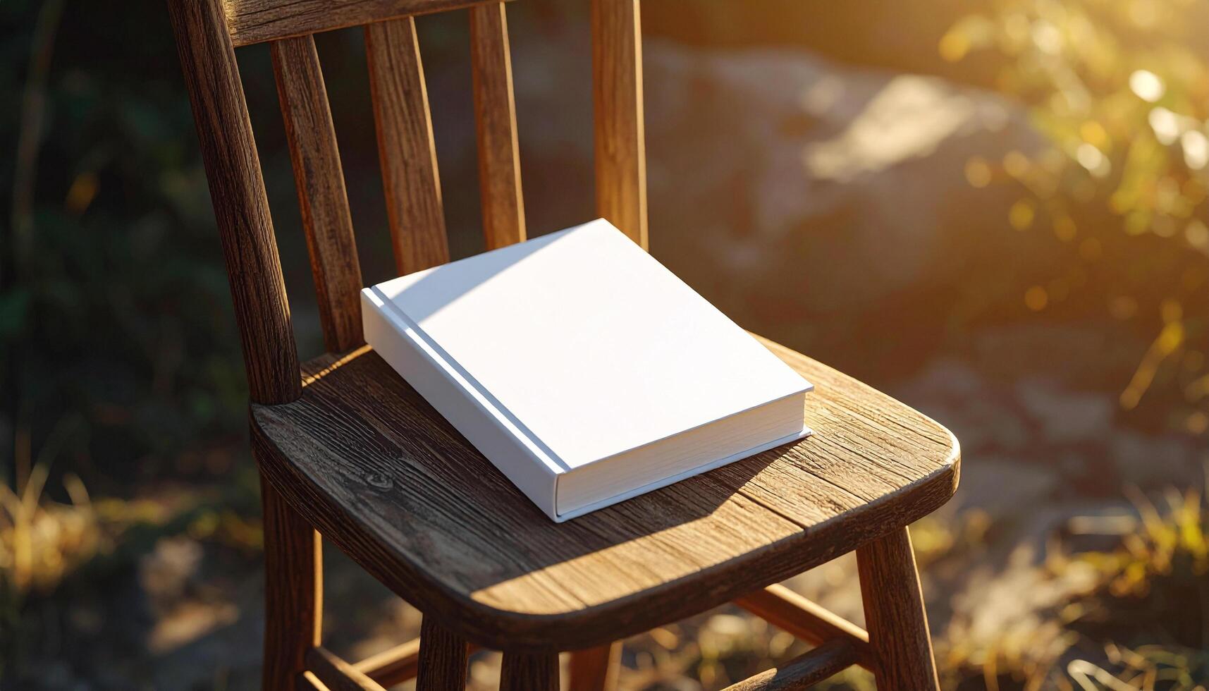 White Book On Wooden Chair With Dusk Lighting Atmosphere photo