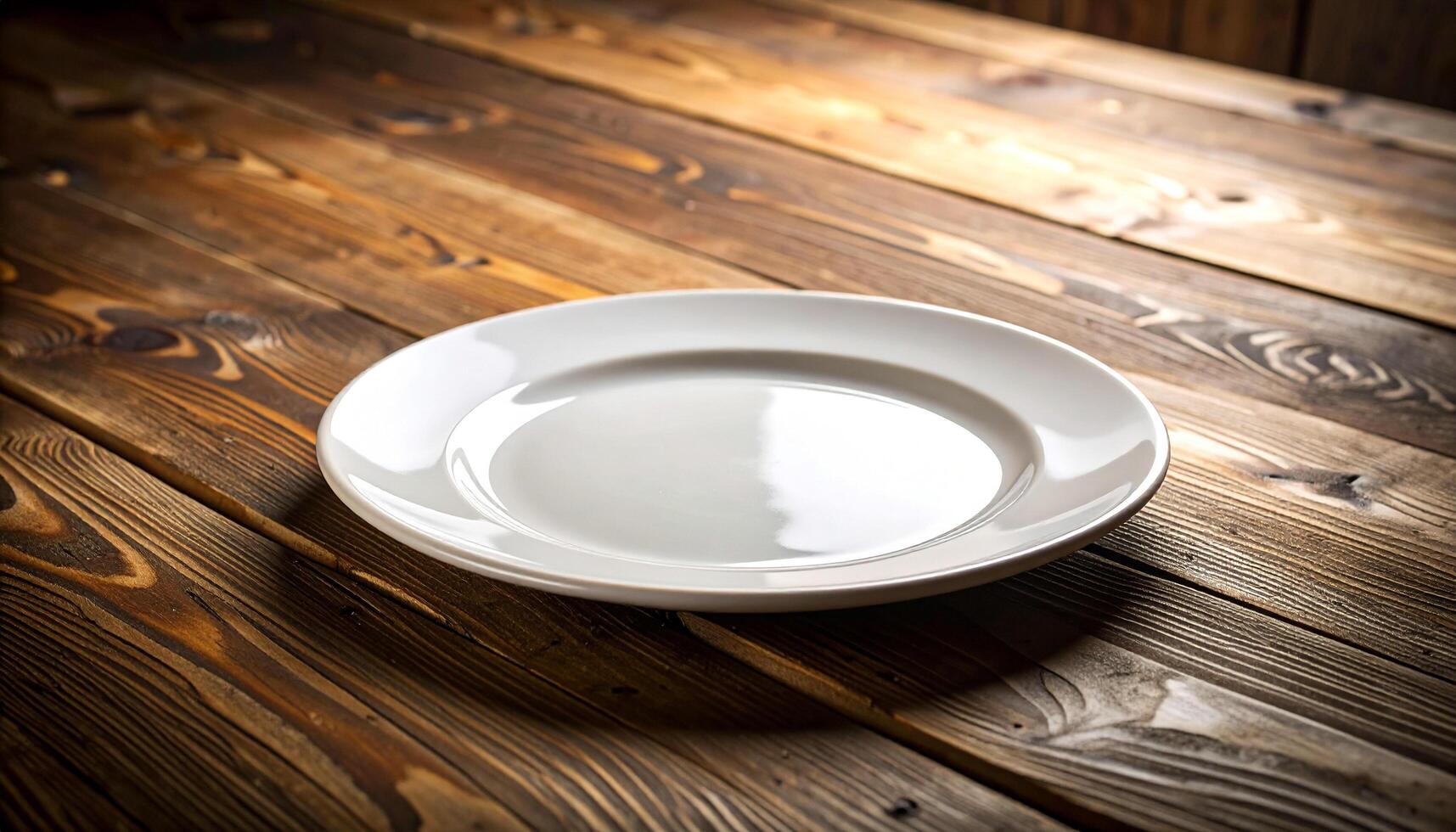 White Ceramic Plate At An Angle On Wooden Table Thickness Detail photo