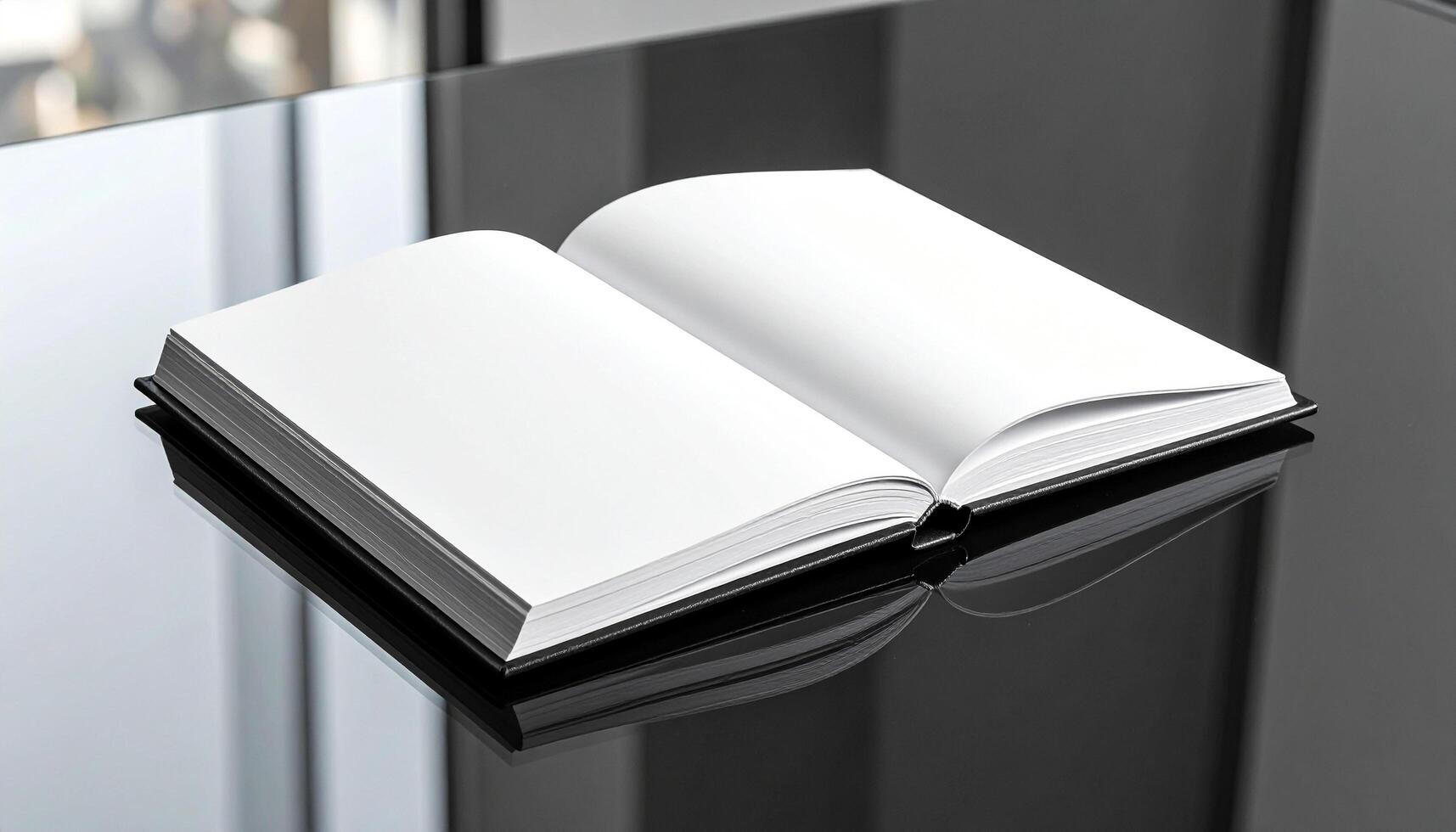 Folded Journal On Glass Table With Bottom Reflection Detail photo