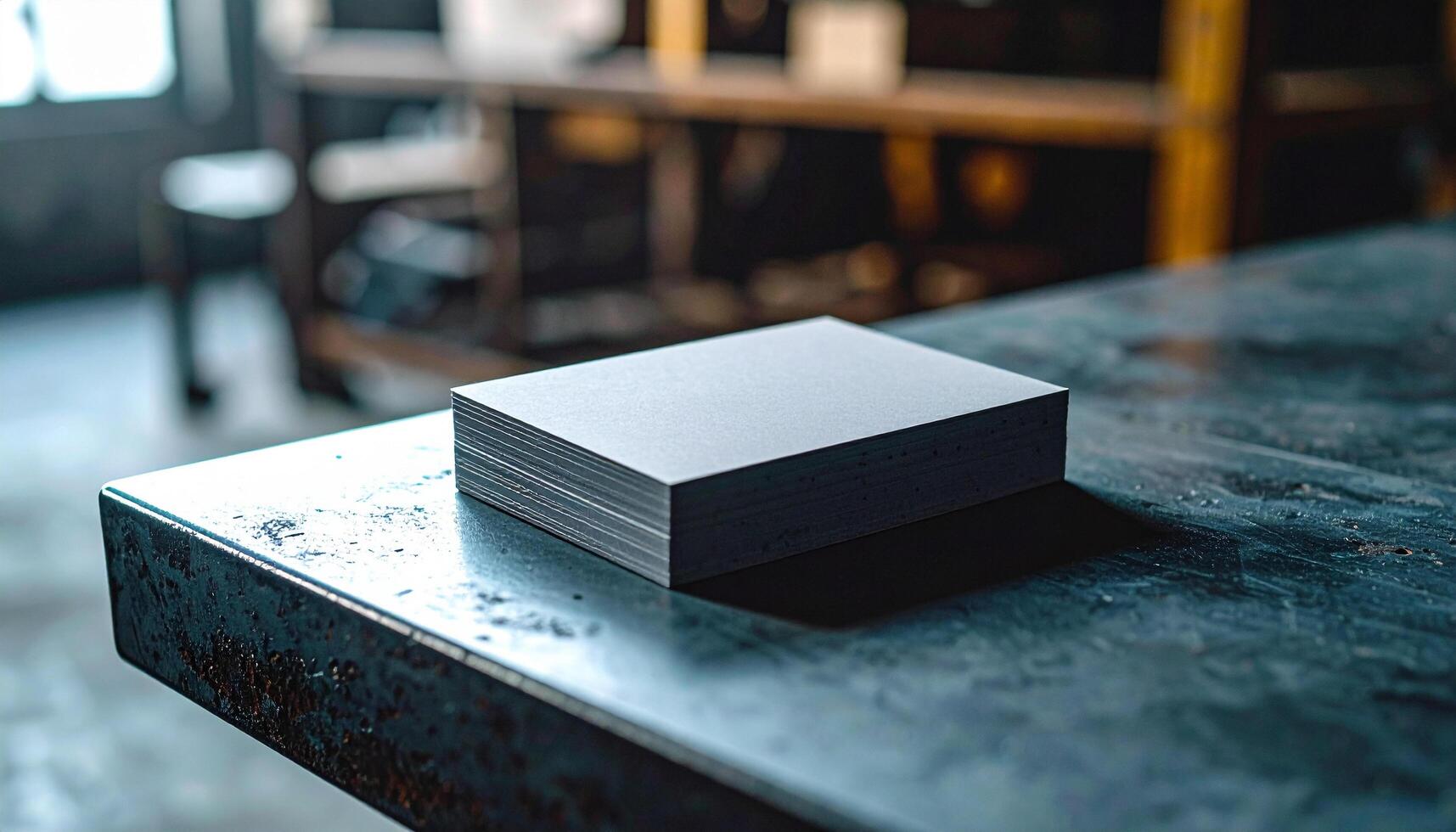 Concrete Textured Business Card On Industrial Metal Desk Architectural Vibe Detail photo