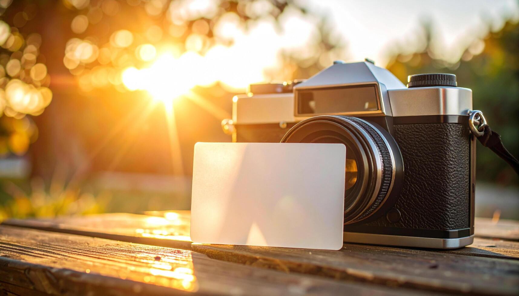 Transparent Business Card On Vintage Camera Reflective Surface Detail photo