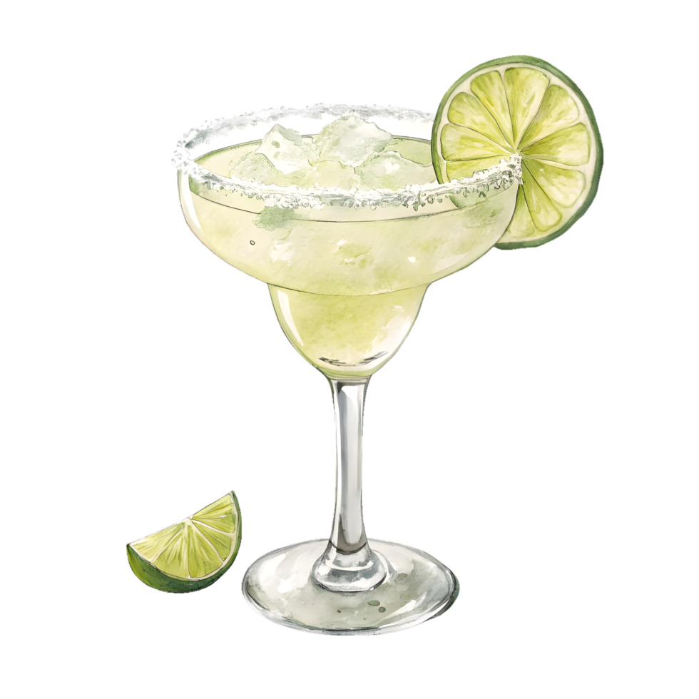 Watercolor margarita cocktail with lime isolated on transparent background png