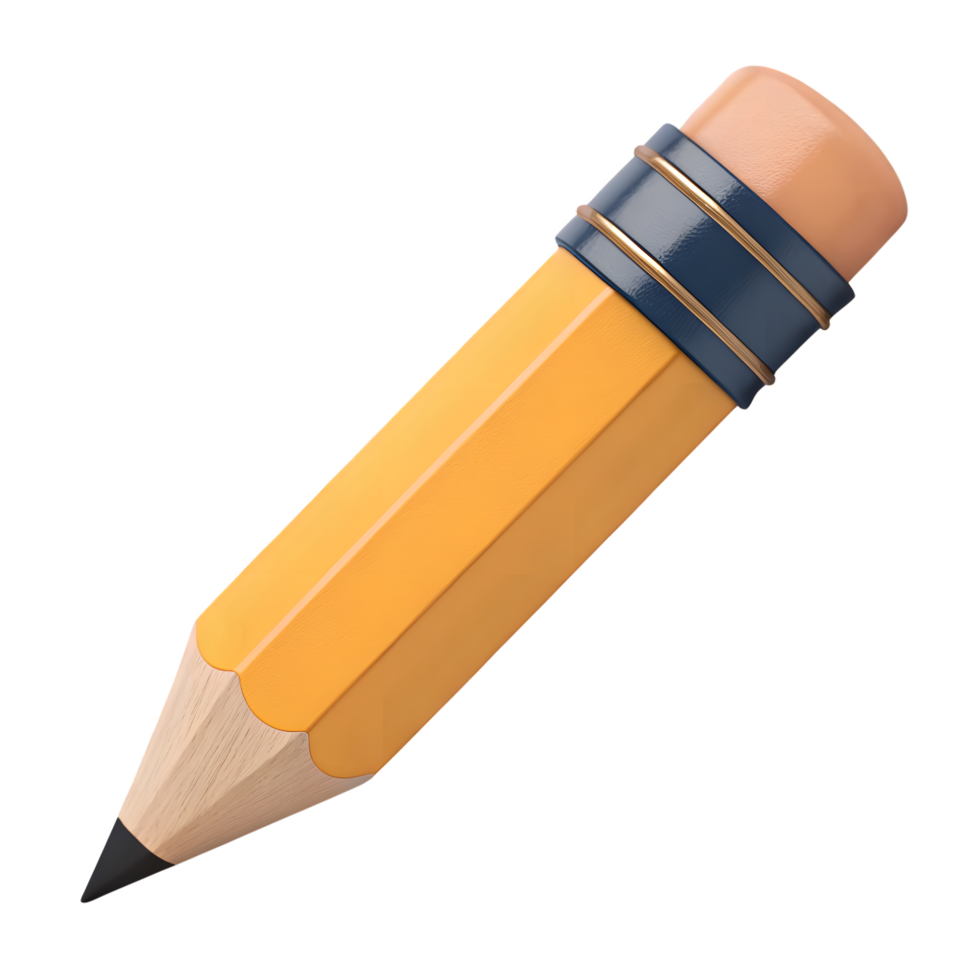 Yellow pencil with eraser isolated on transparent background png