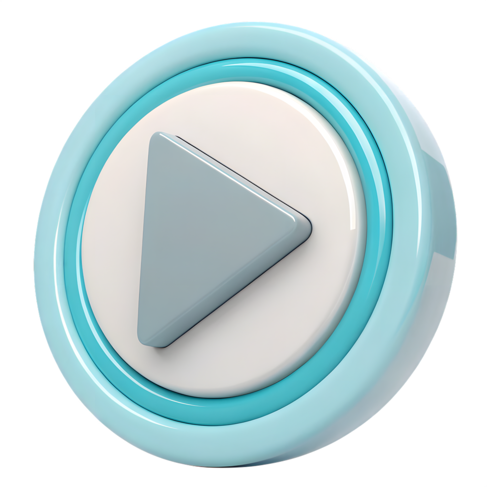 3d play button icon light blue circular design isolated on transparent background png